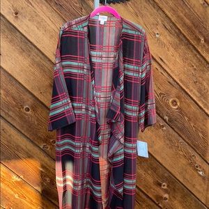 Lularoe Shirley 105 Red and Green Plaid Kimono